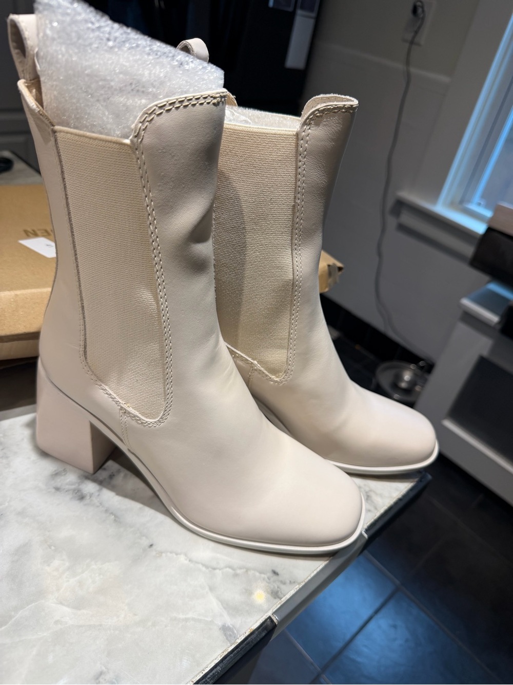 Steve Madden Cream Block Heel argent bone leather  Ankle Boots
